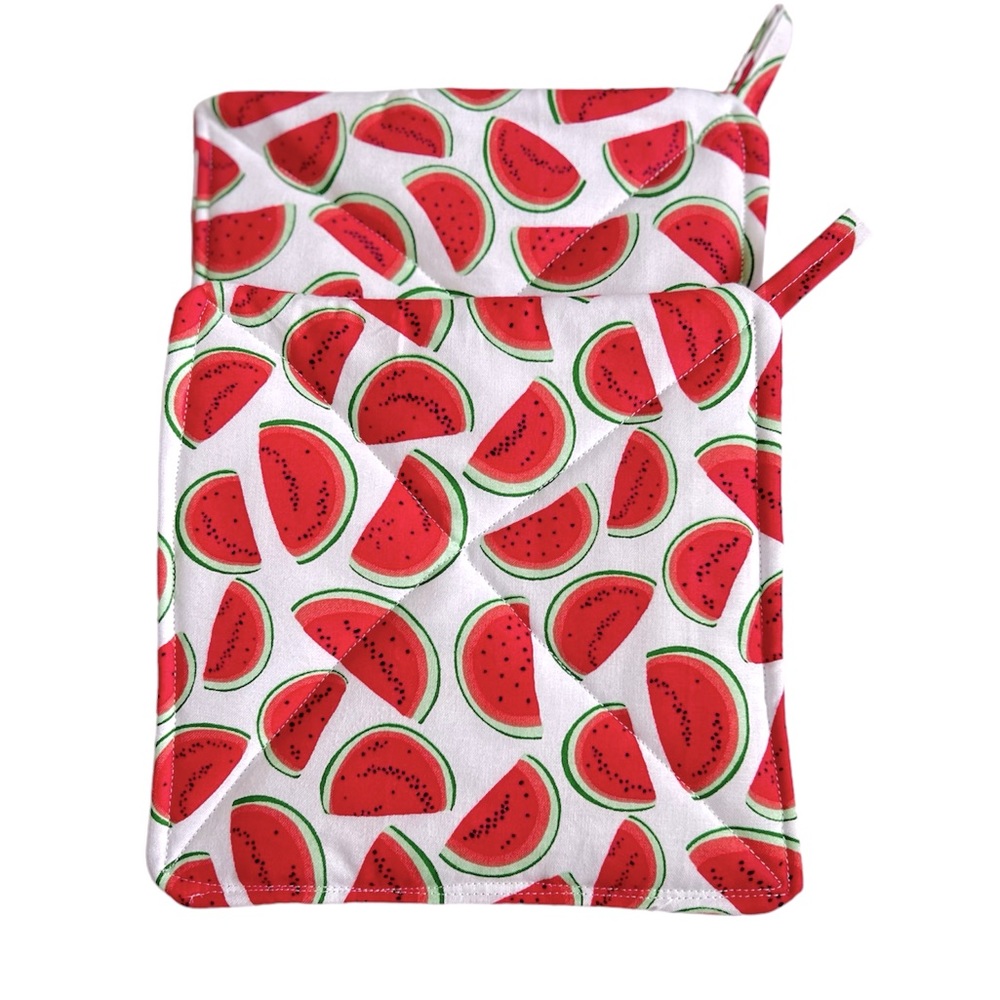 Hand Crafted Colorful Pink Watermelon Fabric Pot Holders or Hot Mat Trivet